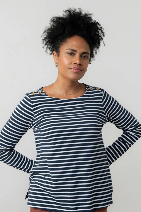 Lily & Me Riverside Striped Casual Jersey Top Navy