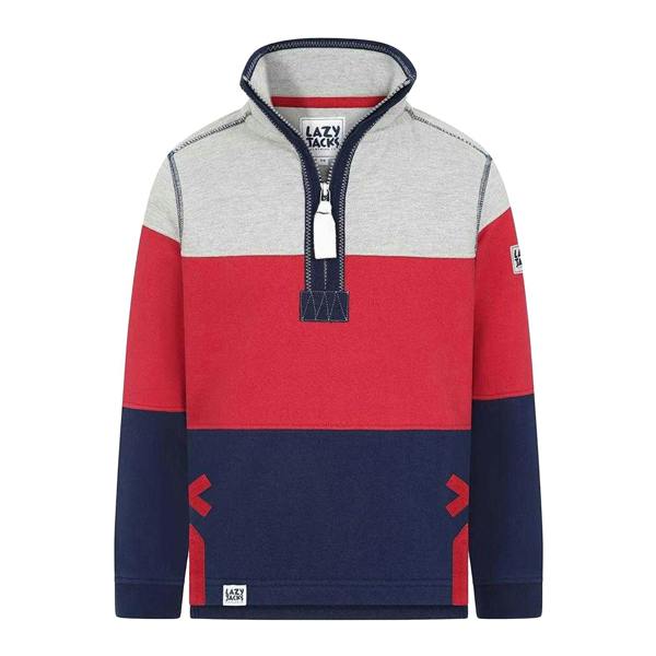 Lazy Jacks Boys Striped Half Zip Sweatshirt - Rouge - 