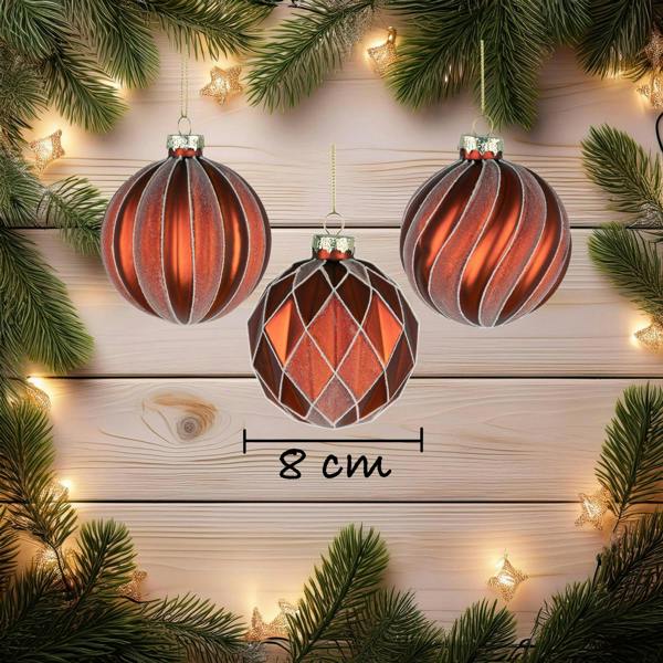 8cm Red and Amber Glass Christmas Baubles, 12 Pack Assorted Tree Decorations image 4