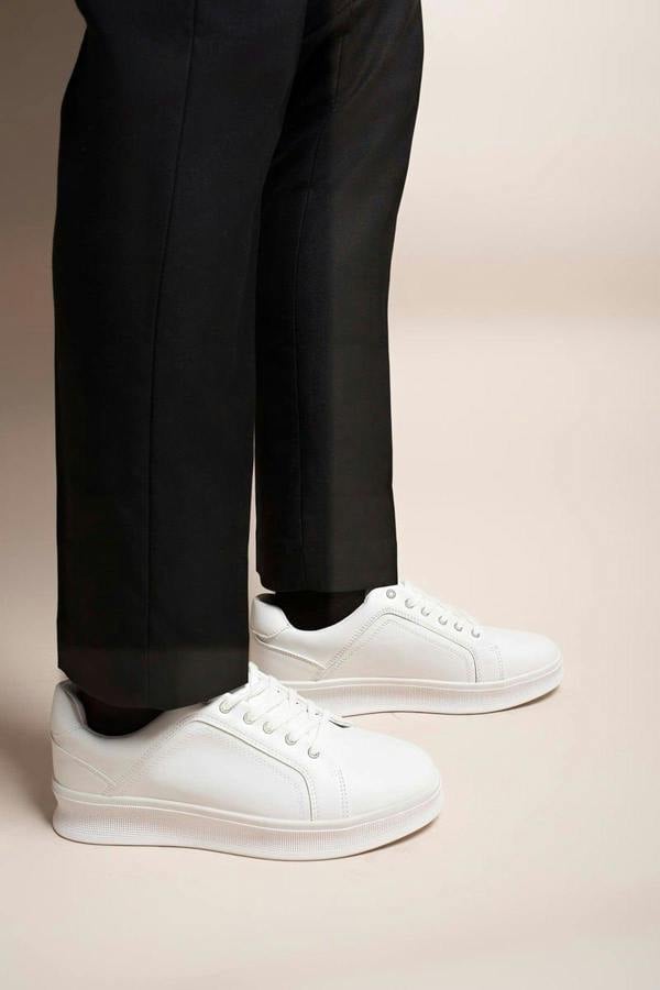 Noah Low Top Faux Leather Lace Up Trainers For Men - White