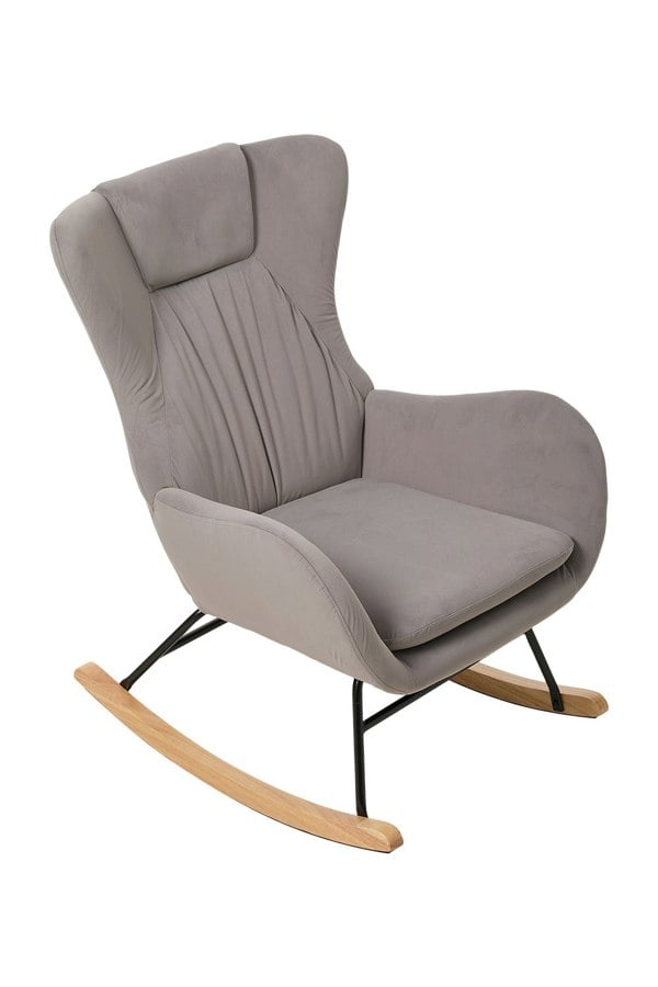 Living and Home Light Grey Velvet Upholstered Rocking Chair