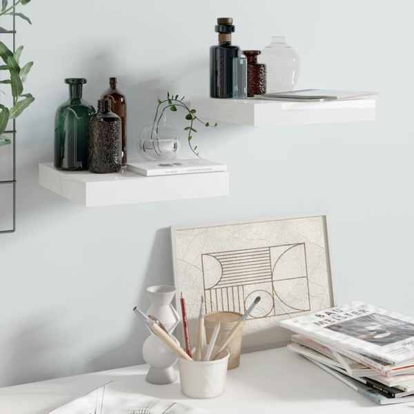 Berkfield Floating Wall Shelves 2 pcs High Gloss White 23x23.5x3.8 cm MDF