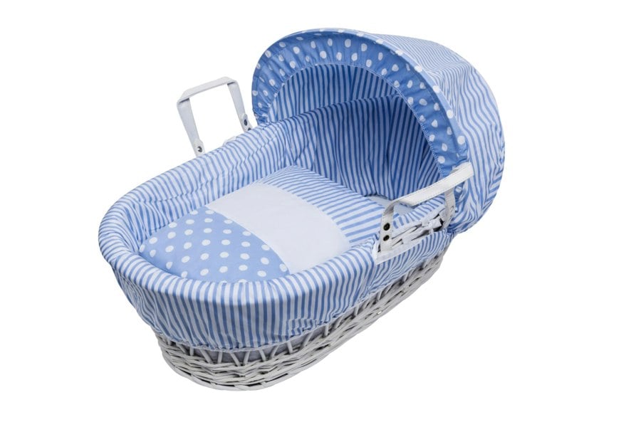 Kinder Valley Blue Spots & Stripes White Wicker Moses Basket