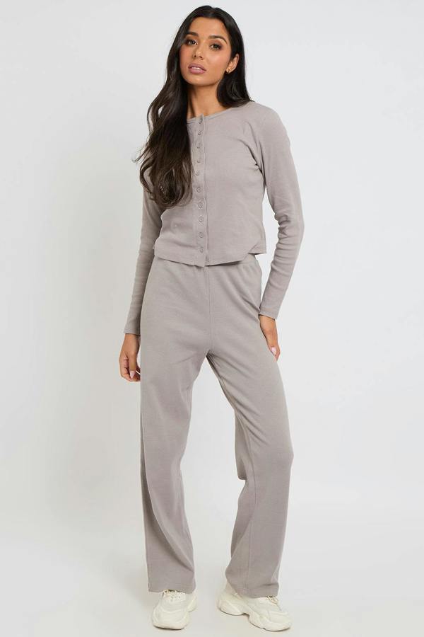 Urban Bliss Grey Ribbed Wide Leg Trouser