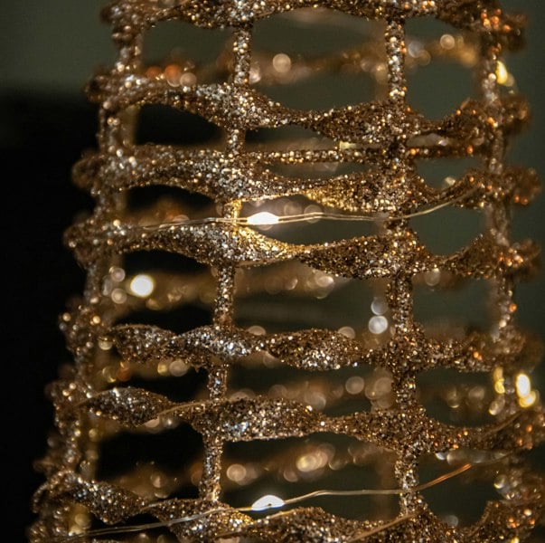 Samuel Alexander Set of 3 Gold Glitter Twist Christmas Cone Trees with 90 Warm White LEDs
