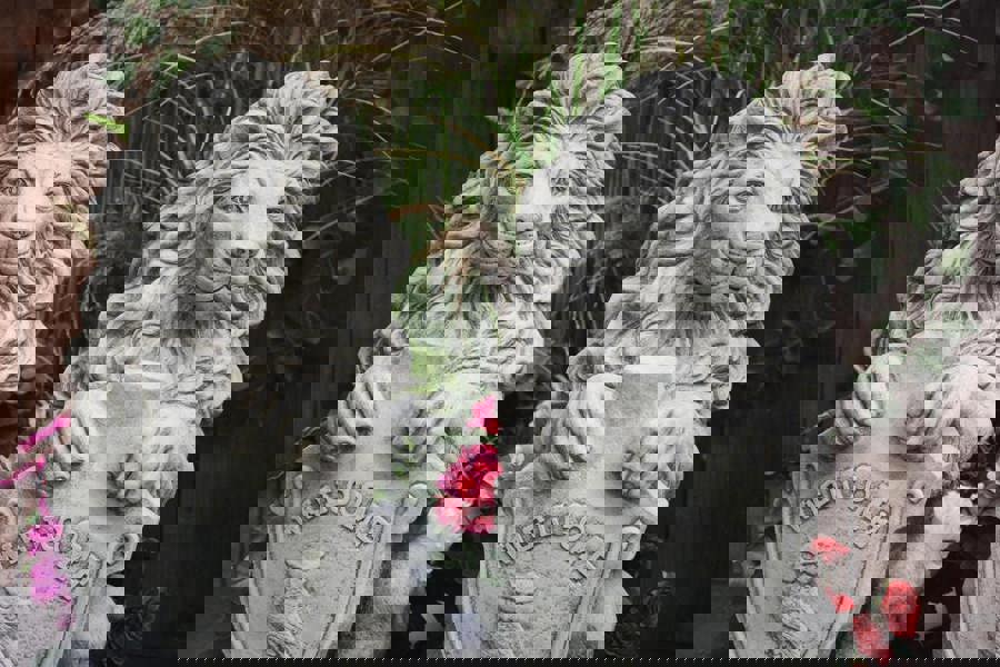 Pair of Gatepost Lion statues with Shield