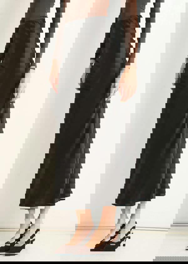 Gini London Black Satin Bias Cut Midi Skirt