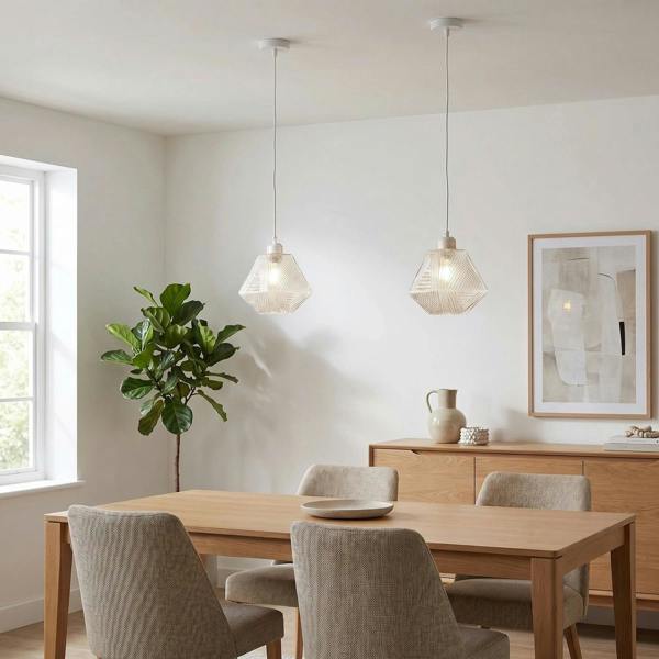 Moulded Clear Glass Pendant Light Shade with Dimples and Etched Lines Image 6