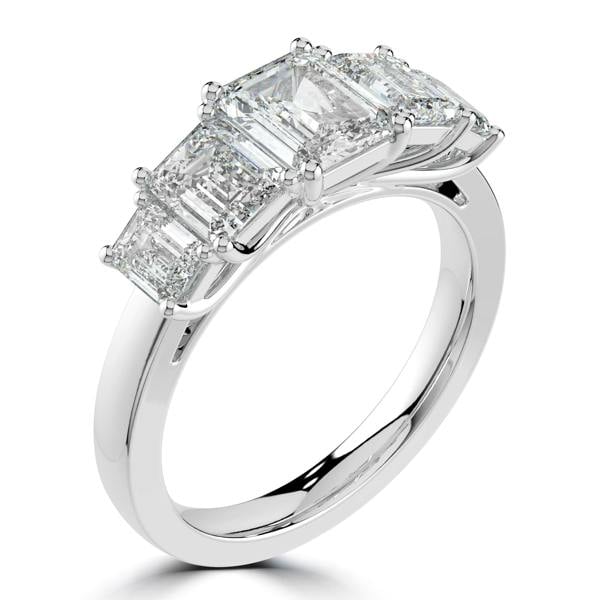 Sarah Layton Platinum Five Stone Emerald Cut Laboratory Grown Diamond Ring, 3.30ct