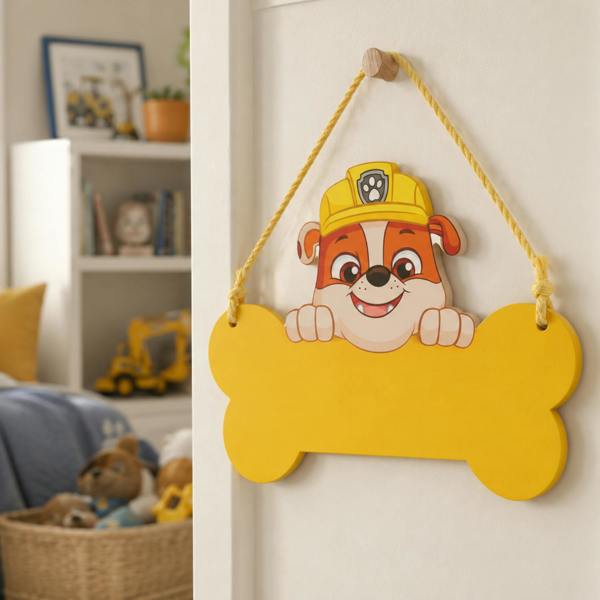Widdop & Co Paw Patrol Rubble Wooden Hanging Plaque Yellow