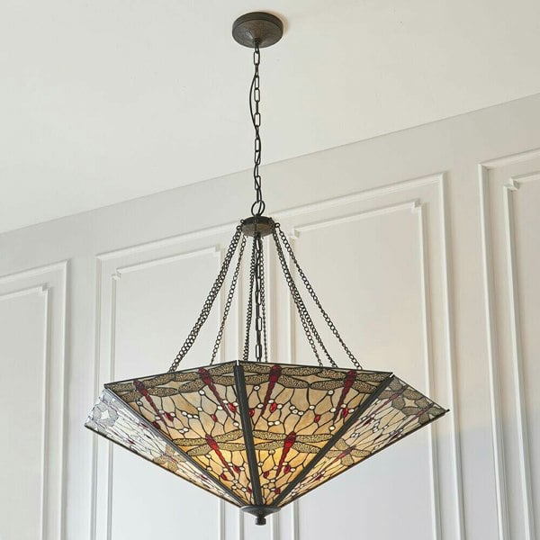 Tiffany Glass Hanging Ceiling Pendant Light Large Bronze Feature Shade i00103 Loops