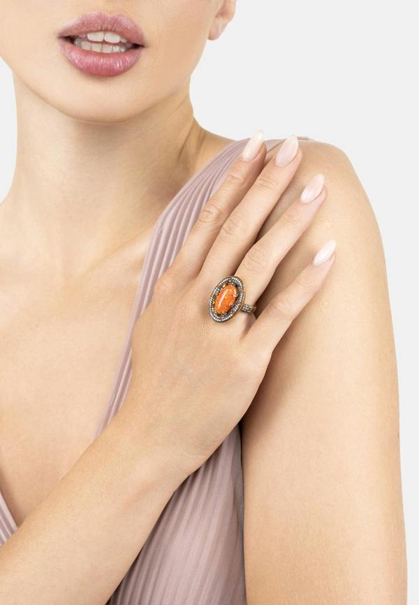 Latelita Serafina Fire Opal Cocktail Ring Gold Oxidised