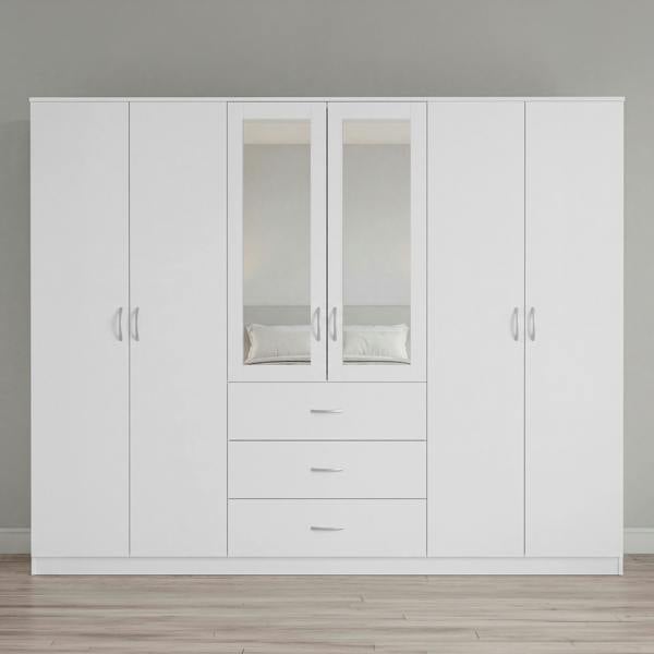 Vida Designs Riano 6 Door 3 Drawer Mirrored Wardrobe