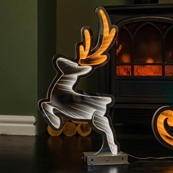 Samuel Alexander 75cm Infinity Santa in Sleigh with Reindeer on Metal Base and Multi-Coloured LEDs