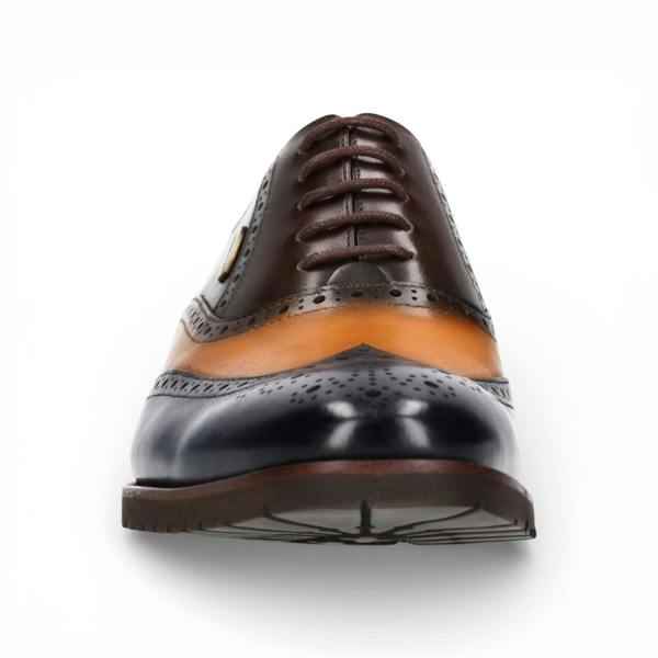 Laura Vita Lorenzo Conti Men's Blue Brown Leather Brogue Oxford DressShoes - Antonin 01