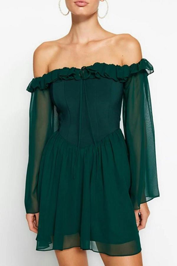 WOVCOR A-Line Ruffle Chiffon Evening Dress