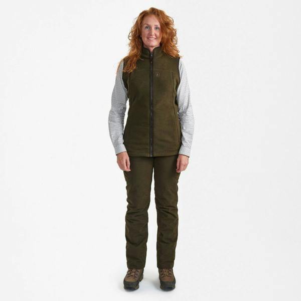 Full body view of Deerhunter Lady Eagle Fleece Waistcoat styled for countryside wear