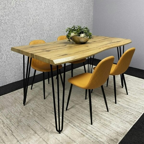 Kosy Koala Modern Dining Table Set With 4 Mustard Gem Pattern Chairs Dining Room Furniture