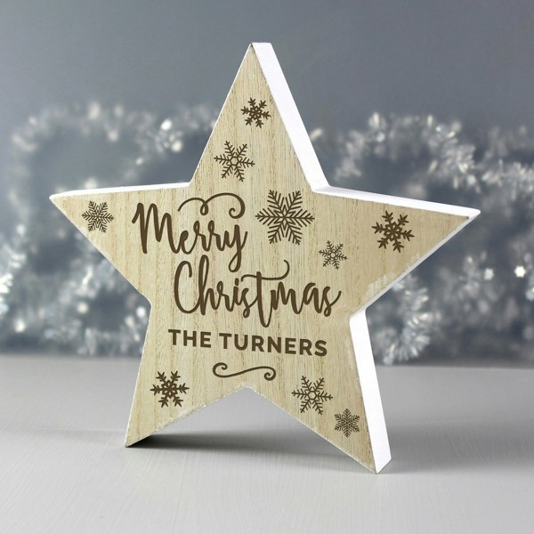 Personalised Memento Company Personalised Merry Christmas Rustic Wooden Star Decoration
