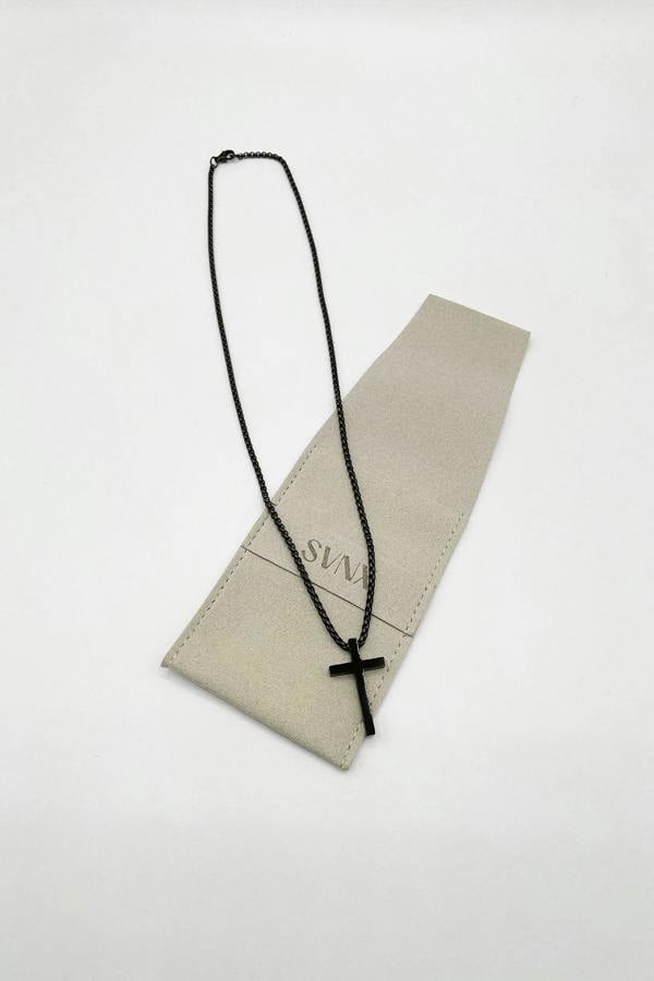 SVNX Cross Pendant Necklace in Black