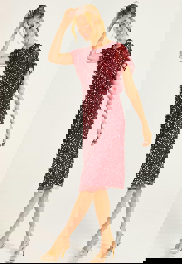 Embellished Midi Dress with Flutter Sleeve in Burgundy - ANGELEYE