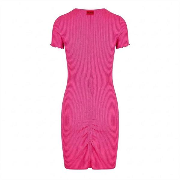 Hugo Womens/Ladies Slisery Ruched Front Mini Dress - Bright Pink - 