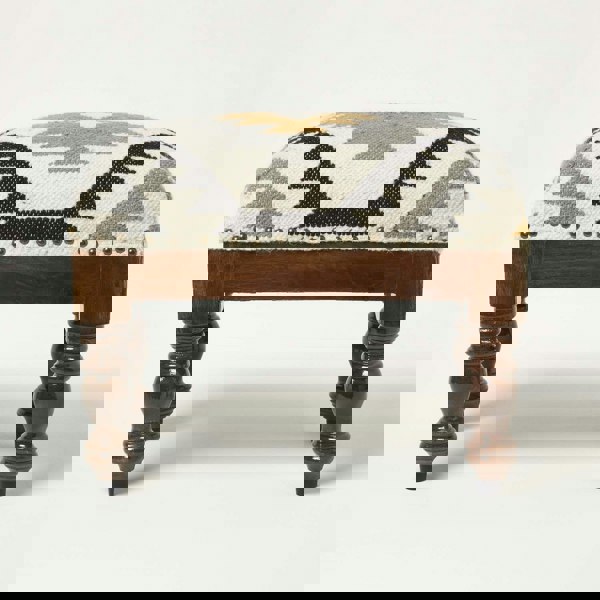 HOMESCAPES Agra Handwoven Kilim Footstool