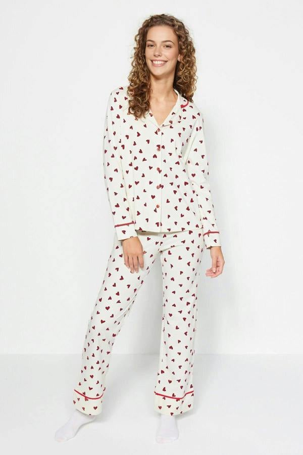WOVCOR 2-Piece Cotton Heart Print Knit Pajama Set