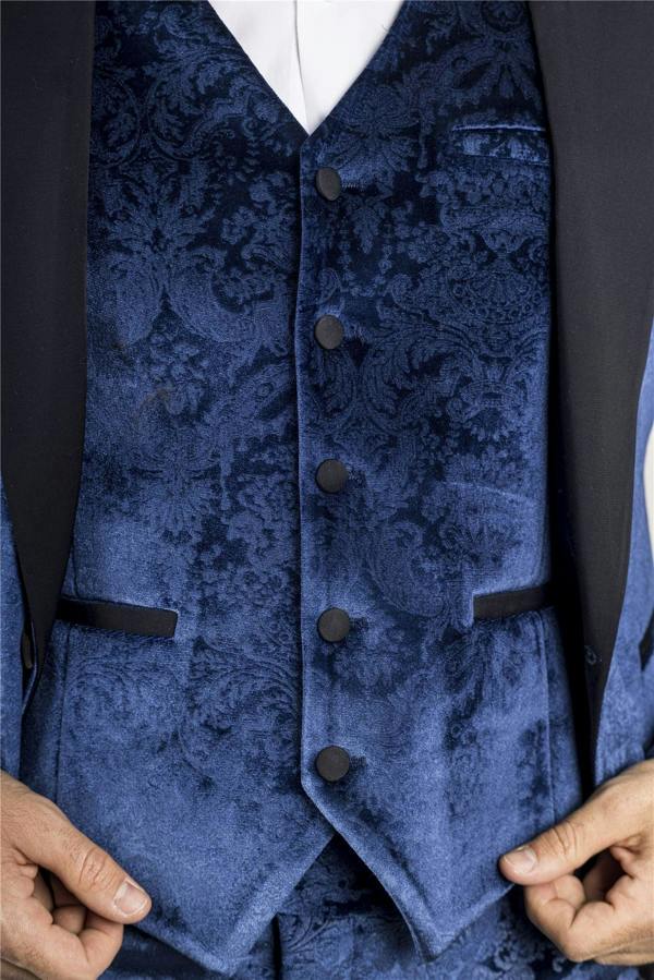 Infinity Leather Men's Blue 3 Piece Velvet Wedding Tuxedo Formal Suit