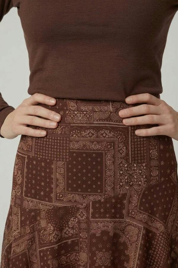 Brown | Patchwork Print Hanky Hem Layered Skirt