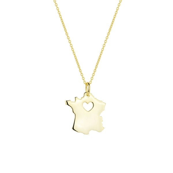 Spero London Love France Map Heart Necklace Sterling Silver