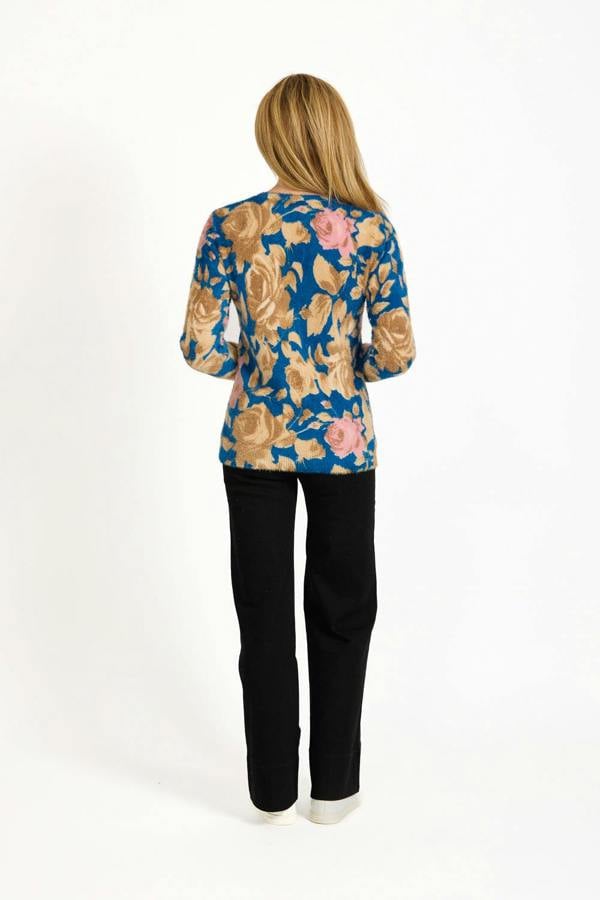 Rose Print Fluffy Yarn Jumper