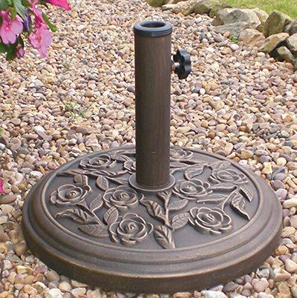 Samuel Alexander 9kg 45cm Bronze Cast Iron Effect Garden Patio Parasol Base with Rose Design