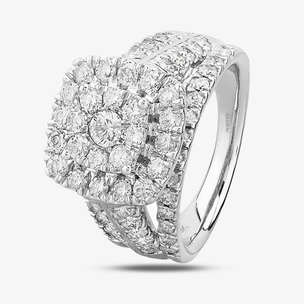 T. H. Baker 9ct White Gold 2.00ct Diamond Shouldered Cushion Cluster Ring TH011225112146