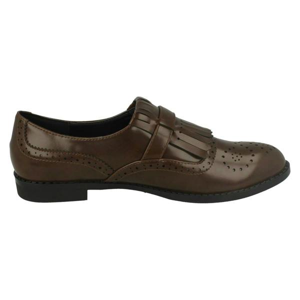 Spot On Ladies Spot On Brogue Style Slip On Shoes