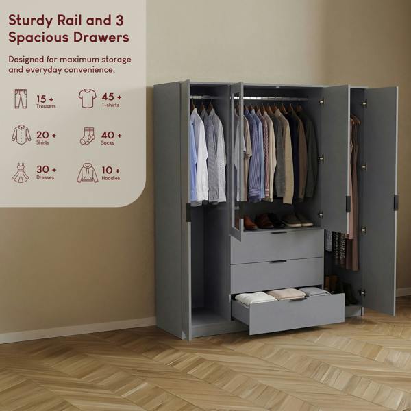 Vida Designs Trega 4 Door 3 Drawer Mirrored Wardrobe