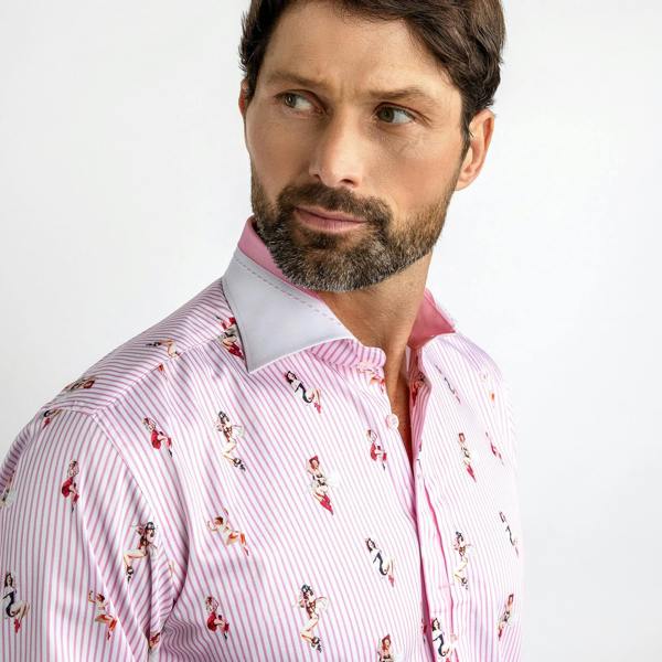PIN UP GIRL FIREFIGHTER PRINT SHIRT - Premium Men's Patterned Shirt by Claudio Lugli | Bold Design, Tailored Fit, Best Printed Shirts