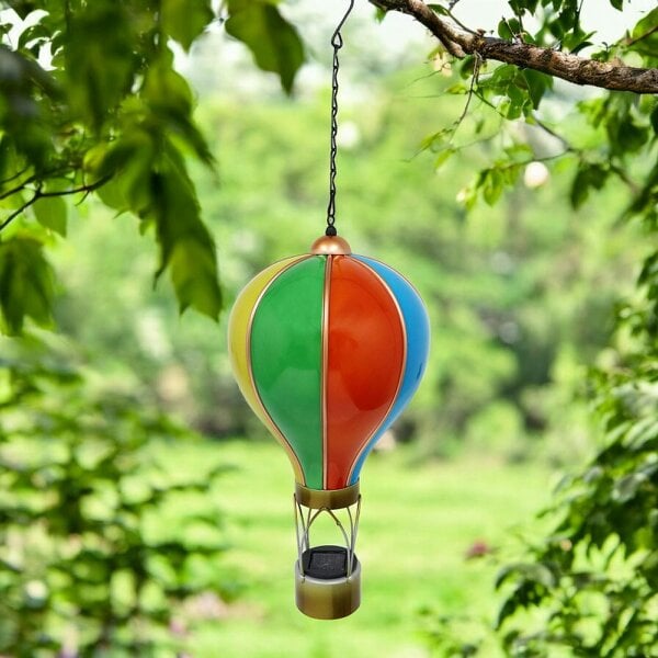 EDH Door Hardware Large Rainbow Solar Hot Air Balloon – Outdoor Hanging LED Light for Garden, Patio & Porch Décor (55cm x 20cm x 20cm)