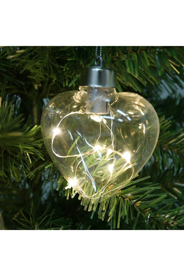 Living and Home Set of 6 Clear Heart Christmas Glass LED Light Hanging Ornaments