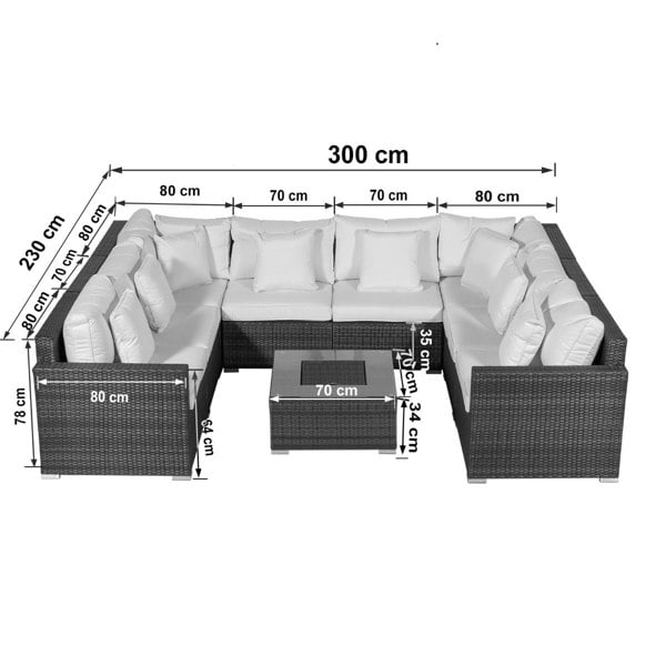 Giardino Havana 8 Seat Rattan Sofa Conversation Set with Ice Bucket Coffee Table
