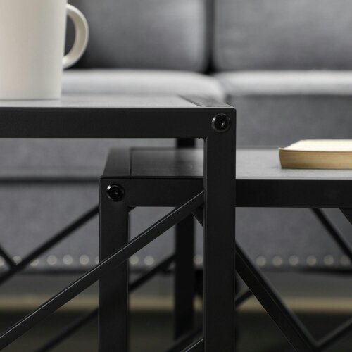 Wyld Haus Safi Metal And Wood Grey Set Of 3 Square Nesting Side Tables With Black Frame