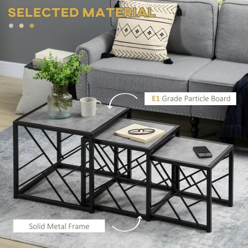 Wyld Haus Safi Metal And Wood Grey Set Of 3 Square Nesting Side Tables With Black Frame