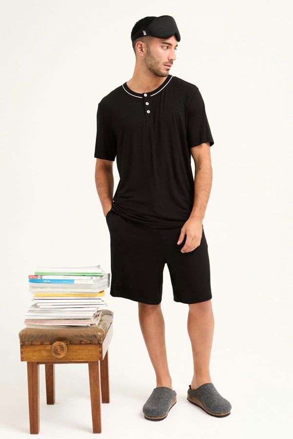 Mister You Bamboo Short Pyjama Set in Black - Pajamas