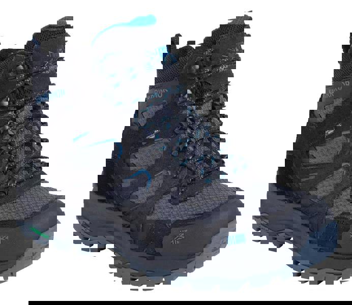 Karrimor Bodmin MID 6 Mens Walking Hiking Lace Up Trekking Boots, black and blue hiking boots with lace-up design and rugged sole for outdoor trekking.