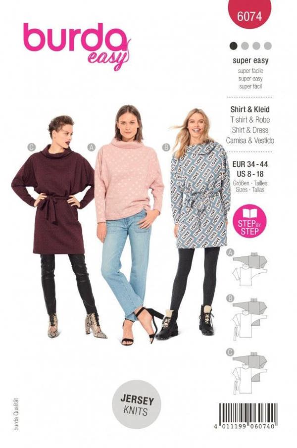 Burda Sewing Pattern 6074 Tops and Dresses For Women, 8-18 (34-44) - Easy