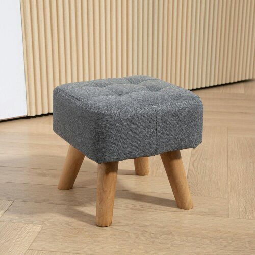 Wyld Haus Sayo Linen Look Light Grey Square Padded Footstool Tufted Diamond