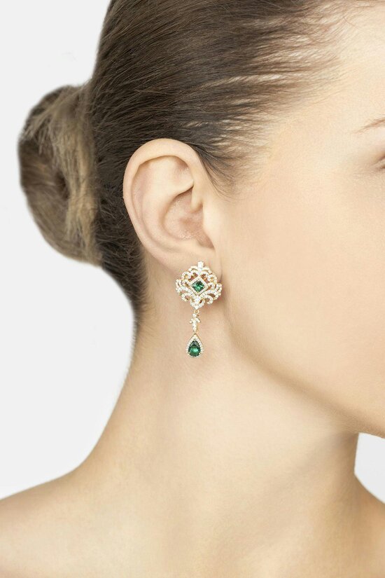 Latelita Claridge Drop Earrings Emerald Gold