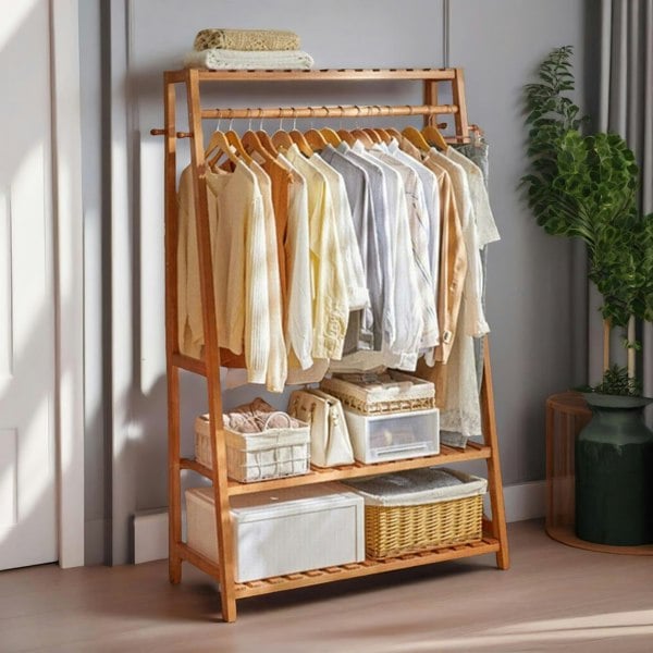 Rafaelo Mobilia Bamboo Clothes Rail With 2 Shelves