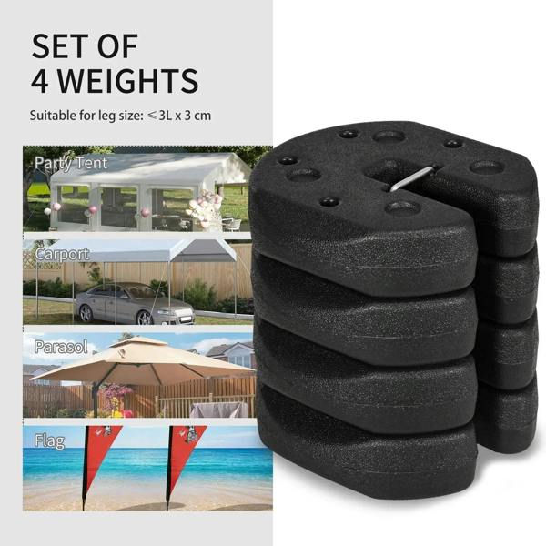 Stack of four black gazebo base weights with metal pin