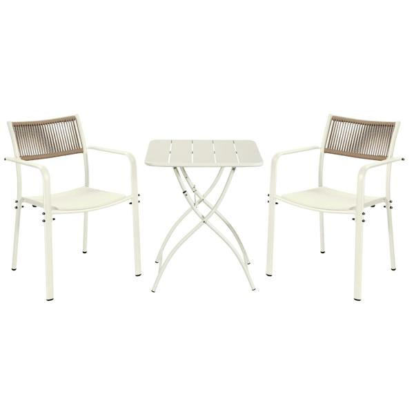 Core Products 3 Piece Bistro Garden Set, Pair Of Rope Back Armchairs & Square Metal Folding Table, Moss Green